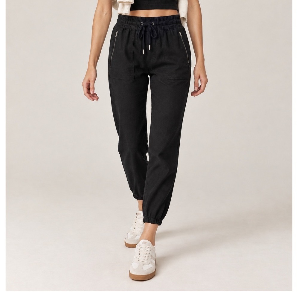 Athleta Cabo Linen Jogger Women's 6 Black Linen Relaxed Utility Ankle Pants